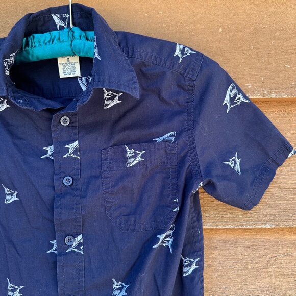 Faded Glory Boys Shark Print Button-Down Short Sleeve Shirt Size M (8) Cotton & - Picture 5 of 10